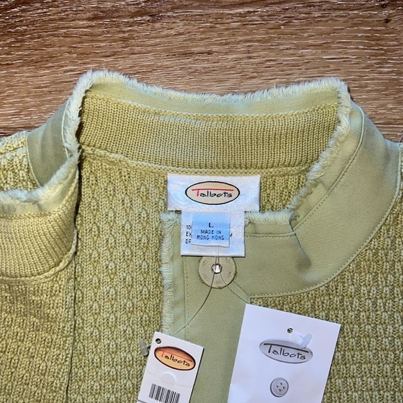 Talbots Sweater Jacket 100% Cotton Sage Green Large - Picture 5 of 12